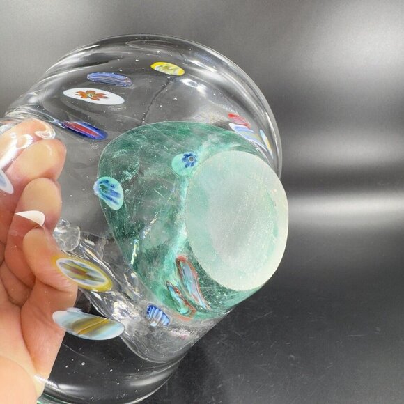 Large Art Glass Basket Bowl Centerpiece With Large Multicolor Millefiori Spots - Picture 10 of 16